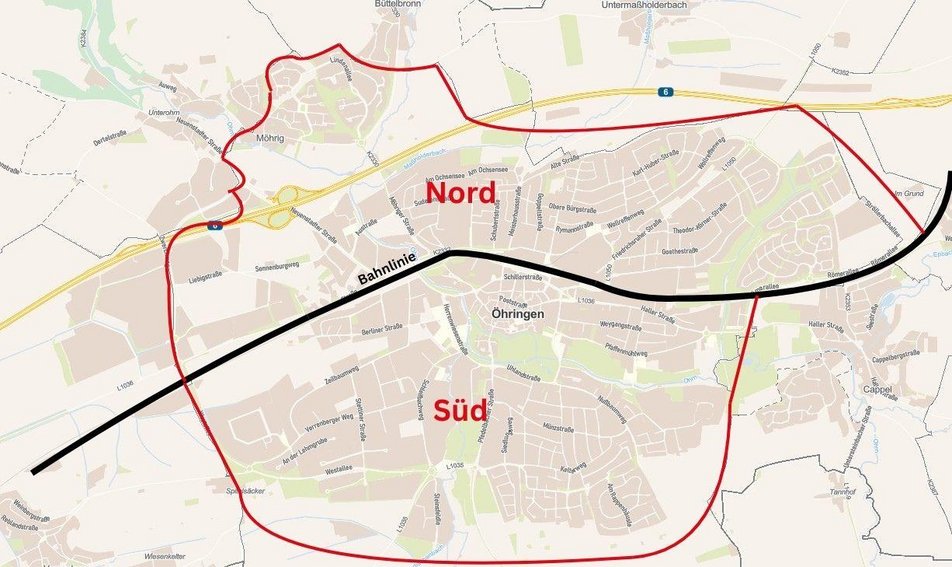 Abgrenzung Stadtgebiet Nord und Stadtgebiet Süd